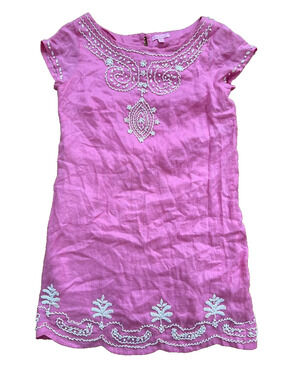 Lilly Pulitzer Dress Womens Pink Linen Beaded Dress Casual Coastal 6 A000916